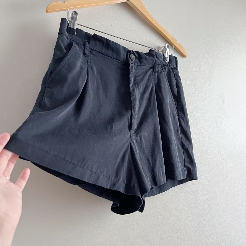 Zara High Waisted Paperbag Shorts in Black/Charcoal Grey, Size Large - Picture 7 of 8